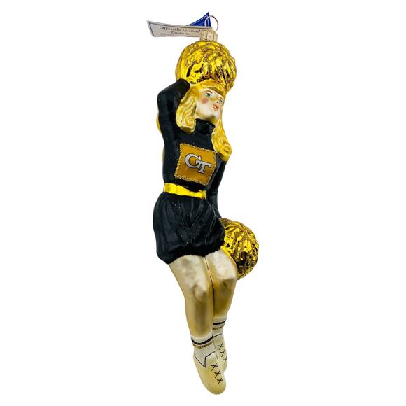 Glasscots Christmas Ornament Georgia Tech GT Cheerleader Figurine Glass - MIB - Picture 4 of 9
